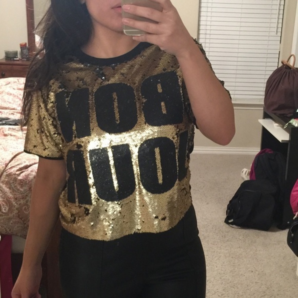 Sequin Gold and Black Bonjour French Top - Picture 3 of 5